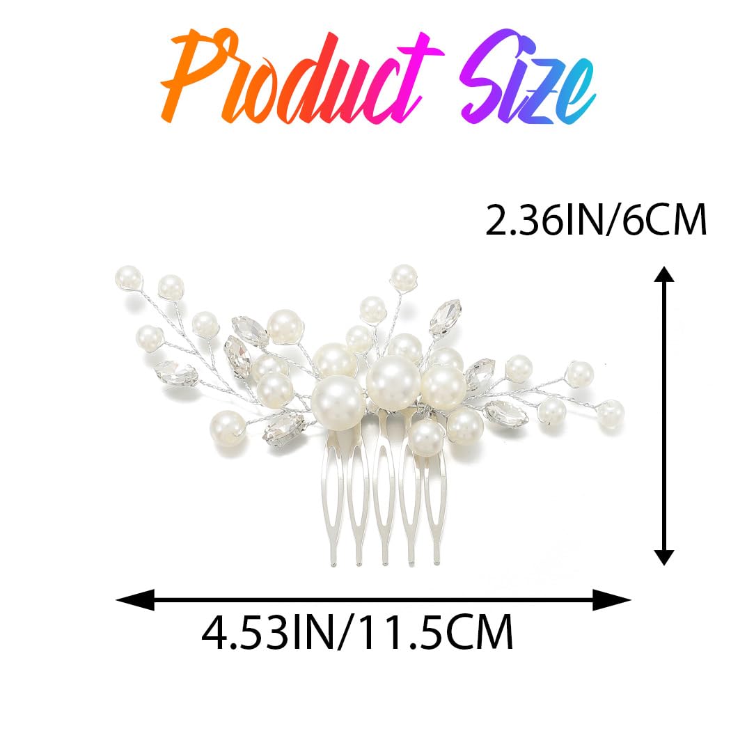 Latious Wedding Bride Pearl Hair Side Comb Silver Rhinestone Bridal Hair Clips Crystal Hair Pieces Hair Accessories for Women and Girls (Silver)