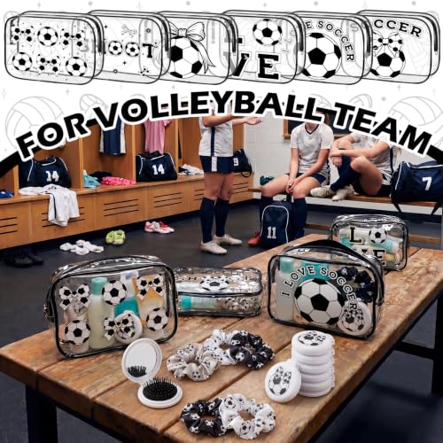 Black White Soccer Bow Makeup Bag & Party Favors Set - 36 Pcs
