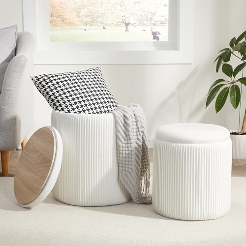 White Royal Windsor Round Storage Ottoman Set of 2 - Vanity & Footstool