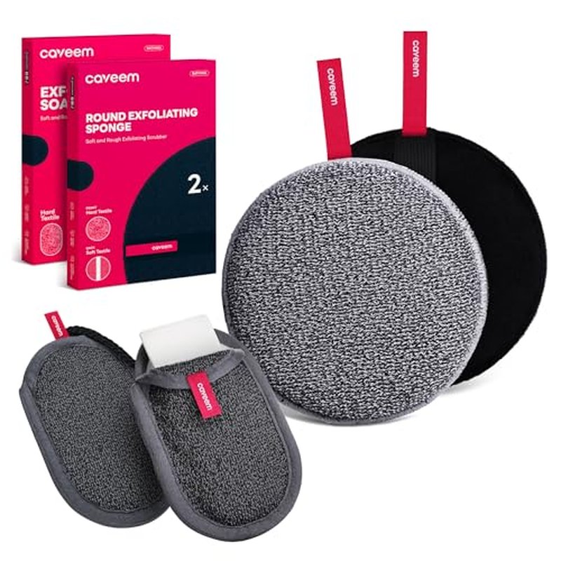 Caveem's Exfoliating Body Scrubber (2 Pack) & Roughness Soap Bag (2 Pack) ? Deep and Gentle Cleansing for Smooth Skin