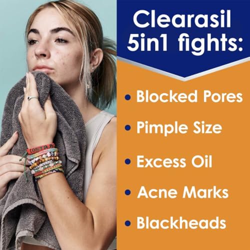 Clearasil Stubborn Acne Control 5-in-1 Daily Facial Cleansing Pads Pack of 3 - 90 Count Each