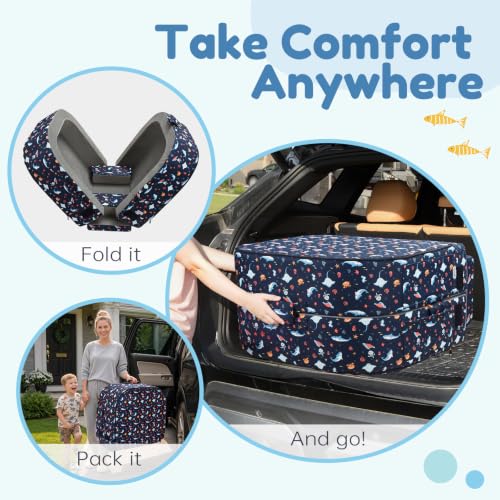 Toddler Travel Bed with Foam Rails & Storage Suitcase - Dark Blue
