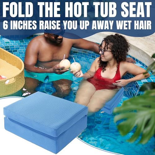Foldable Hot Tub Booster Seat with Adjustable Heights & Washable Cushion - Blue
