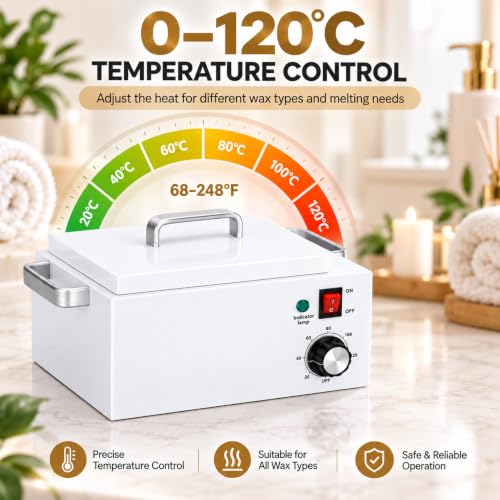 5.5Lbs Professional Wax Warmer for Hair Removal with 0-120°C Temperature Control - Large Salon & Home Wax Pot - Variation of 5.5 Pound