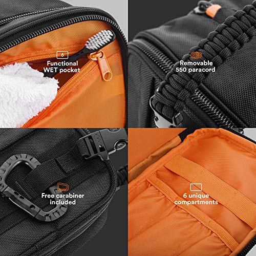 Fitdom Tactical Toiletry Bag for Men - Travel Dopp Kit with 6 Compartments, Jet Black
