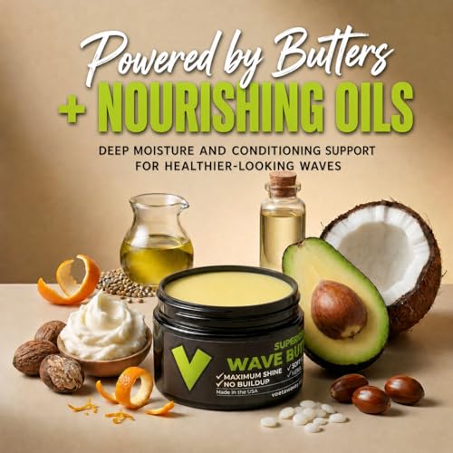 Veeta 360 Wave Butter & Pomade for Men – Non-Greasy Wave Cream with Shea & Tangerine Oil, 4 oz