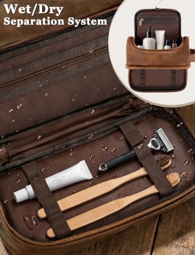 Personalized PU Leather Travel Toiletry Bag for Men Him - Light Brown M