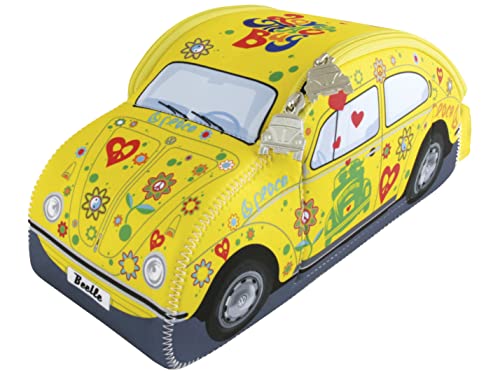 BRISA VW Beetle Toiletry Bag Small Yellow with Flower & Peace Sign Design