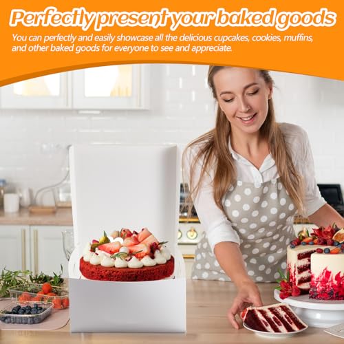 Ireer 50 Pack White Cake Boxes 16 x 16 x 6 Inch Bakery Transport Containers
