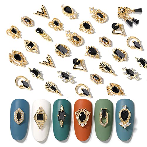 Nail Charms and Gems Set - Gold Copper Zircon Multiple Shapes 18 Pieces