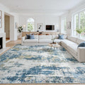 Blue 9x12 Washable Area Rug for Living Room - Soft Abstract Bedroom Carpet