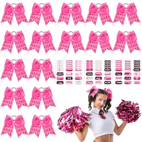 Hope Butterfly Cheer Hair Bows & Breast Cancer Awareness Temporary Tattoos Set - 16 Large Bows & 15 Tattoo Sheets for Fundraising & Events