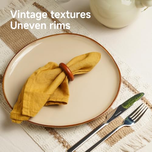 Stoneware Dinnerware Set for 4 - 12 Pcs Beige Reactive Glaze Plates Bowls
