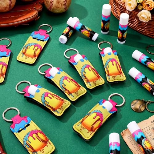 Softball Ice Cream Drip Lip Balm Keychain Set - 18 Portable Lipstick Holders