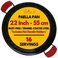 22 Inch Enamelled Steel Paella Pan with No-Rust Carbon Steel Skillet - 16 Servings