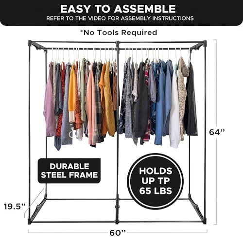 Dark Gray Portable Wardrobe Closet - Large Capacity, Easy Setup, 65 lb Rod