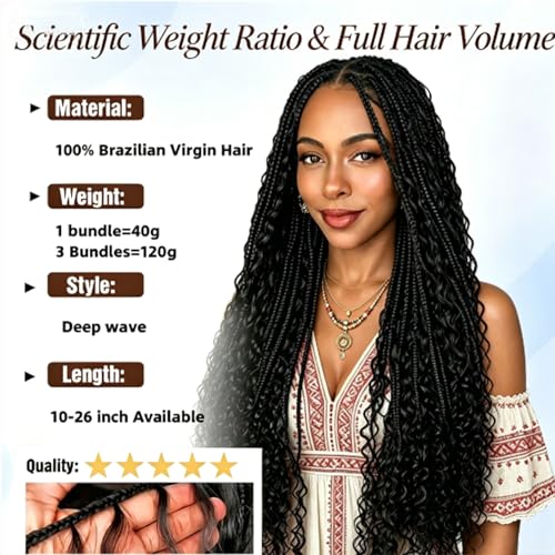 Natural Black 22 Inch Boho Braiding Hair - 40G Unprocessed Virgin Human Hair for Knotless & Crochet Styles