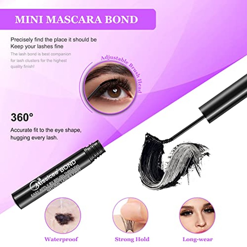 DIY Lash Extension Kit, Missicee Cluster Eyelash Extension Kit with Lash Bond & Seal, Applicator and Remover, 144 Pcs 0.10mm 56D 9-16mm Mixed Wide-stem Cluster Lash, Individual Lashes Kit at Home