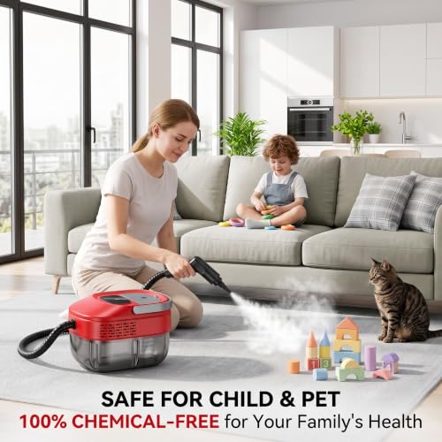 Steam Cleaner with 54oz Water Tank & 16-Piece Home & Car Cleaning Set - Red