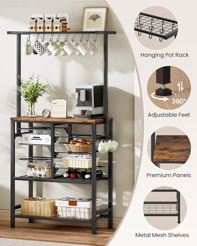 CHOEZON Rustic Brown & Black Multi-Tier Pot & Pan Organizer Rack with Hooks