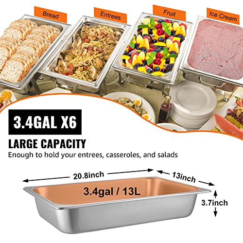Full Size 4 Inch Deep Stainless Steel Hotel Pans 6 Pack - Anti-Jam Food Storage for Catering & Steam Tables