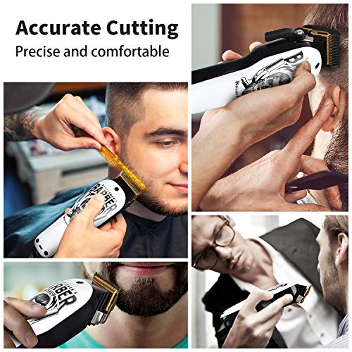 Men's Hair Clipper Kit - Professional Grooming Set with Self-Sharpening Blades, 240 Min Cordless Use - White
