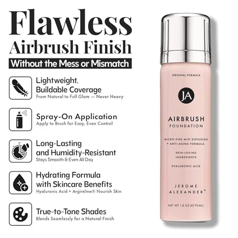 Jerome Alexander MagicMinerals AirBrush Foundation, Spray Makeup with Skincare Active Ingredients, Ultra-Light, Buildable, Full Coverage Formula (Light Medium)