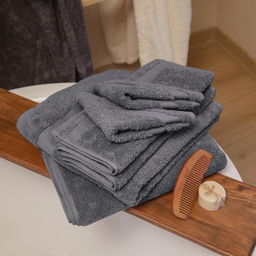 Grey Turkish Cotton Washcloths Set - 12 Pack, Soft & Highly Absorbent