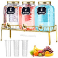 Glass Drink Dispenser with Stand and Lid - 2 Gallon Capacity - Gold - Set of 3