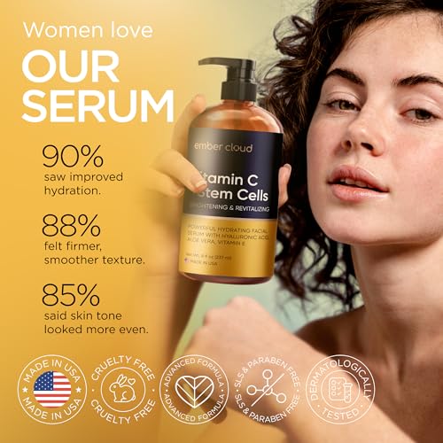 Vitamin C Serum for Face & Eyes (8Oz) with Hyaluronic Acid, Stem Cells, Vitamin E, Aloe Vera - Supports Skin Health & Even Tone