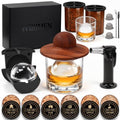 Whiskey Smoker Kit with Torch, 2 Clear Ice Ball Molds & Glasses - Wood Grain Variation