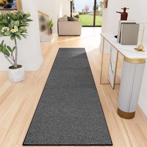 Black 2'6" x 12' Runner Rug with Non-Slip Rubber Backing - Washable Low Pile Carpet for Indoor Hallway Entryway Kitchen Bedroom