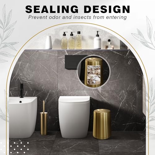 Gold Bathroom Trash Can with Lid and Toilet Brush Set - 2.6 Gallon
