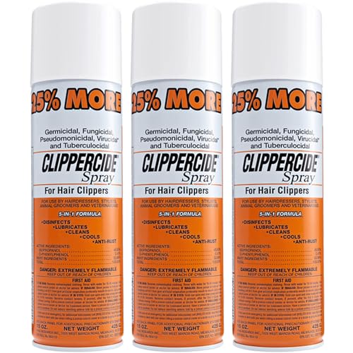 Clippercide 5-in-1 Disinfectant Spray 15oz (Pack of 3) for Clippers, Grooming & Barbershop Tools