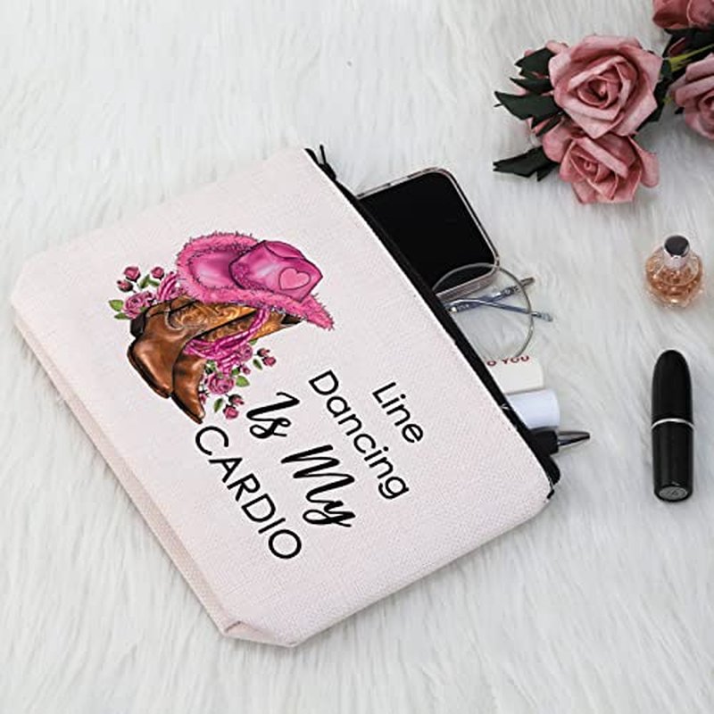 G2TUP Line Dance Lover Gift Line Dance Is My Cardio Makeup Bag Western Country Music Dancing Dancer Cosmetic Bag Country Music Lover Gift Zipper Travel Bag (Line Dance Is My Cardio White Bag)