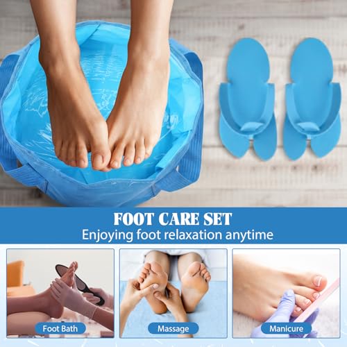 Foldable Foot Bath Kit with Towels & Slippers - Sky Blue 6-Piece Set