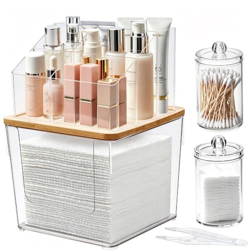 2-in-1 Facial Towel Holder and Cosmetic Organizer with Jars and Compartments