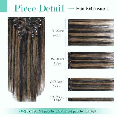 Ukira 18 Inch Balayage Hair Extensions - Natural Black & Chestnut Brown, 75g, 7pcs (Variation #1BP6)