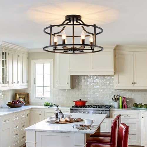Large Black Farmhouse Chandelier 6-Light Metal Ceiling Light Fixture for Dining & Kitchen