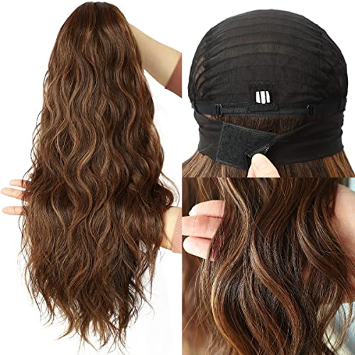 Brown Highlight Wavy Headband Wig 26 Inch Glueless for Women - Natural Look