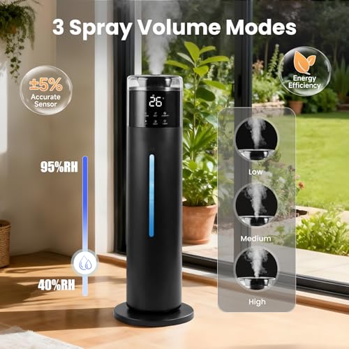 Decitiva Black 8L Ultrasonic Cool Mist Humidifier for Bedroom & Large Rooms