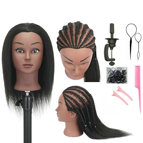 Real Human Hair Mannequin Head for Hairdressing Practice - 20-22 Inch Cosmetology Doll with Stand Clamp