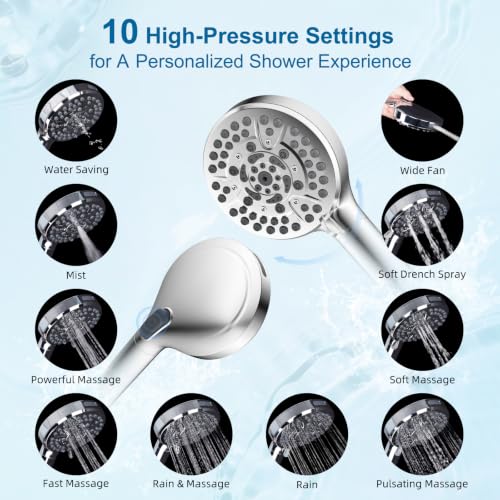 Square 10-Inch Metal Rain Shower Head Combo Chrome - High Pressure Rainfall