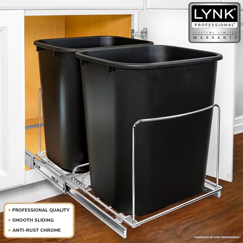 LYNK PROFESSIONAL 14-Inch Double Pull-Out Under Sink Trash Can Slider - Kitchen Organizer