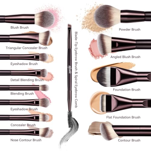14-Piece Professional Makeup Brush Set with Travel Cosmetic Bag - Brown