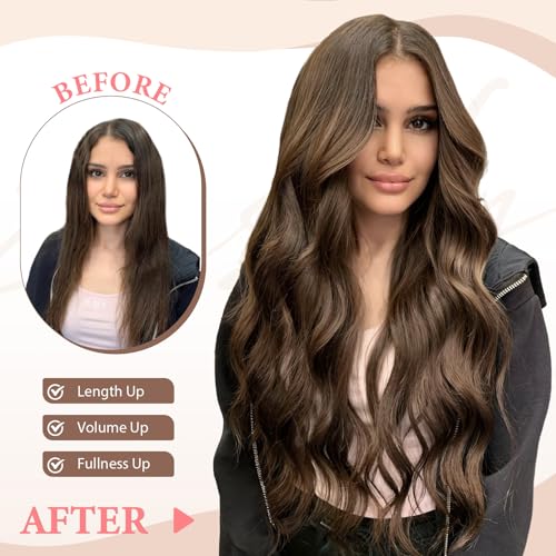 Fliace Medium Brown Clip-In Hair Extensions 20 Inch | Long Wavy Set for Women