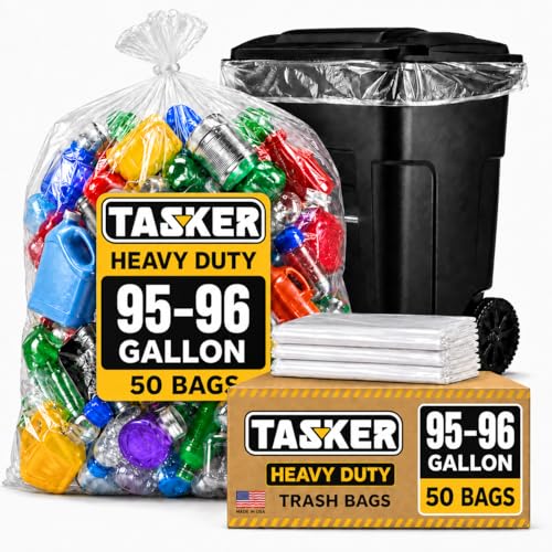 50 Pack 95-96 Gallon Heavy Duty Clear Trash Bags - Extra Large Waste Liners