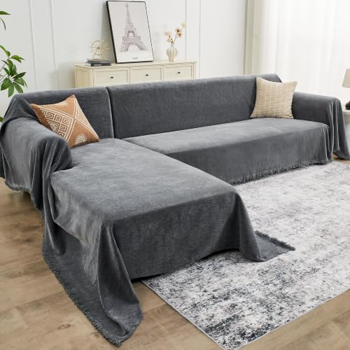 Sectional Couch Cover L-Shaped Sofa Slipcover - Dark Gray XXXL