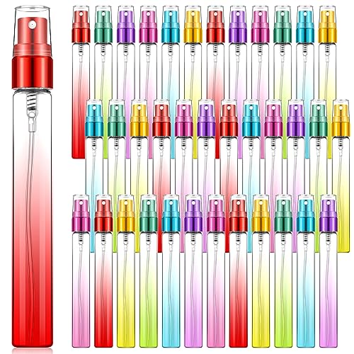 36 Pack Mini Refillable Perfume Spray Bottles 10ml Gradient Glass Travel Containers - Colorful, Leakproof Atomizers for Perfume & Essential Oils - Variation of 36