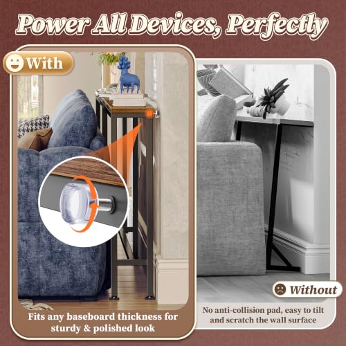 Rustic Brown 70.8 Inch Console Table with Charging Station - Narrow Sofa Table